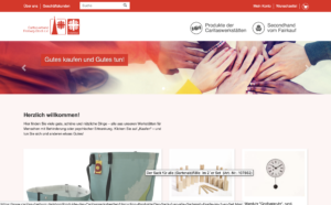 Startseite des Onlineshops des Caritasverbandes Freiburg-Stadt, Konzeption, Menüstruktur, Text